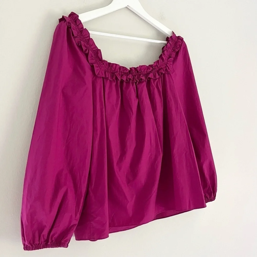 NWT J. Crew Women’s Ruffle Penny Peasant Top Square Neck Magenta Pink Size Small